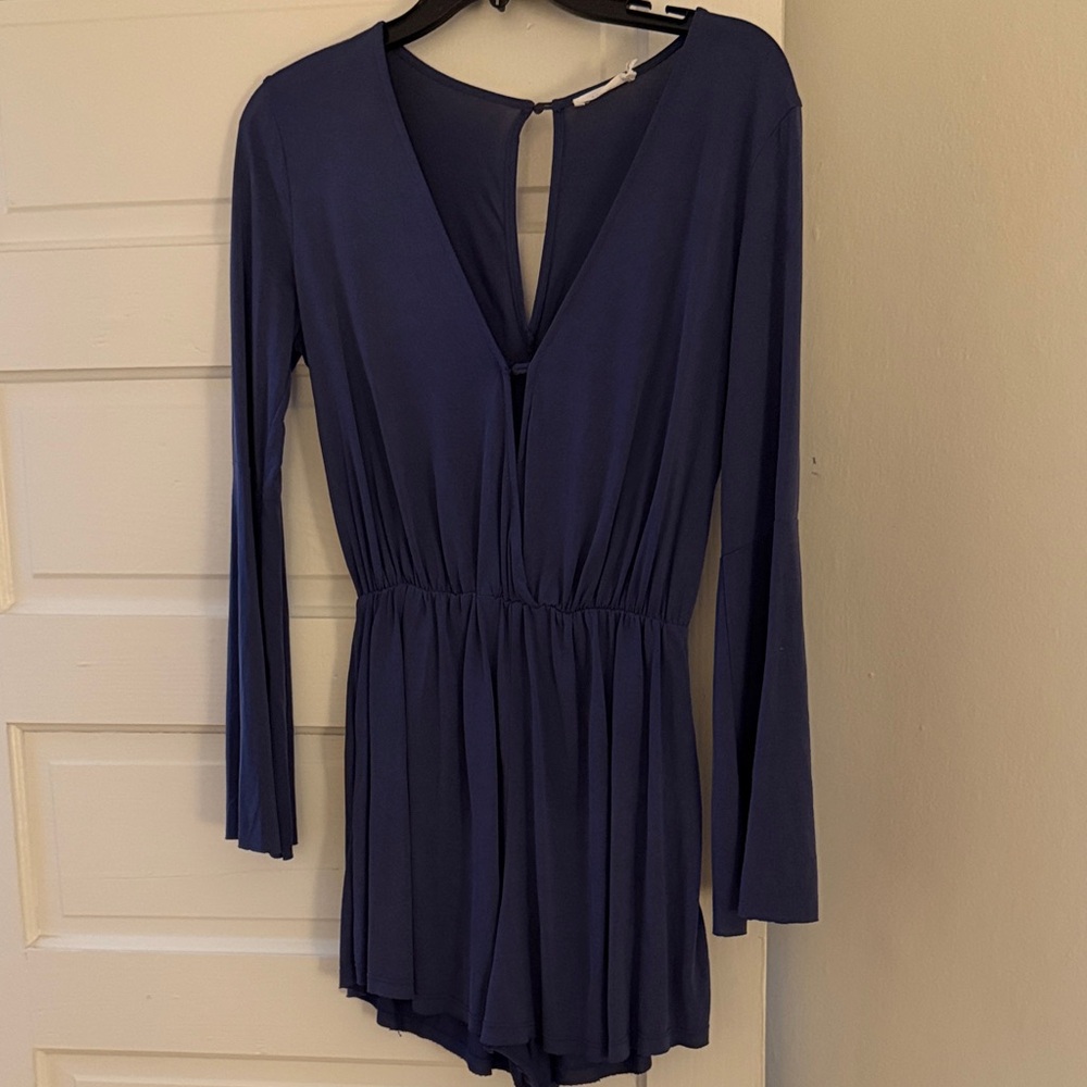 Lush Navy Blue Long Sleeve V-Neck Romper